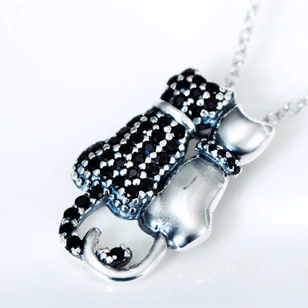 Black And White Cat Necklace With Diamonds - Image 7