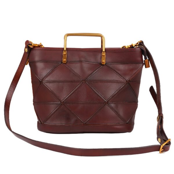 All-match Geometric Stitched Cowhide Women's Bag Work Commute Literary Handbag - Image 7