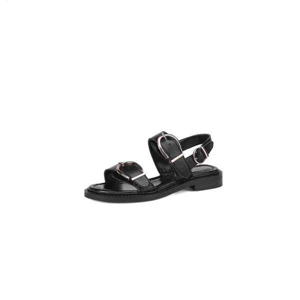 Belt Buckle Ankle-strap Sandals Back Strap Low Heel Chunky Heel Cowhide - Image 6