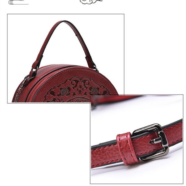 Women's Retro Round Leather Crossbody Bag - Image 10