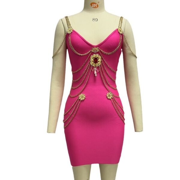 Women's Gold Chain Bandage One-piece Dress - Image 6