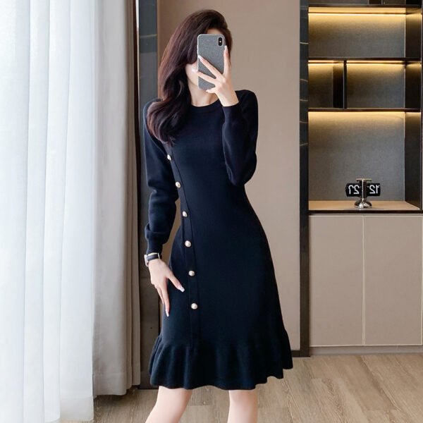 Black Dress Women's New Long Sleeve Base Knitting