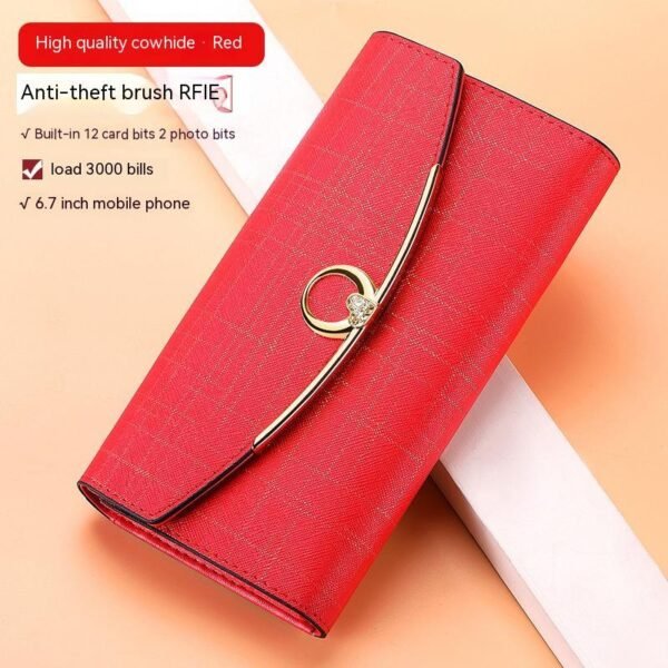 Women's Real Leather Long Large Capacity Wallet Clutch Bag - Image 9