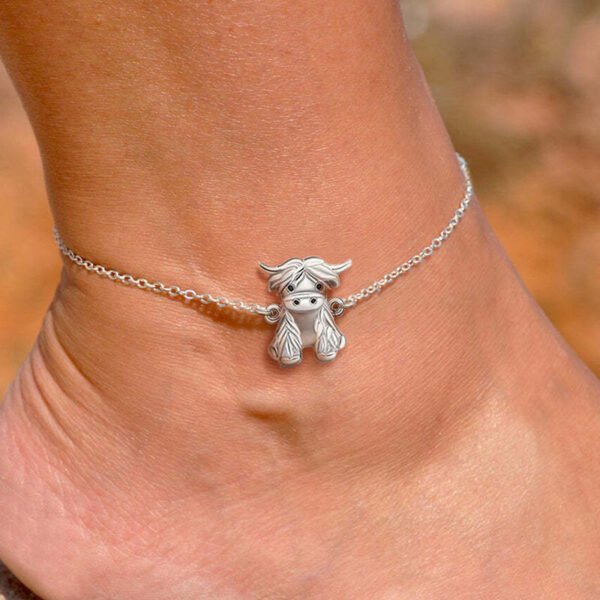 925 Sterling Silver Highland Cow Anklet Braclet Animal Jewelry Gifts - Image 2