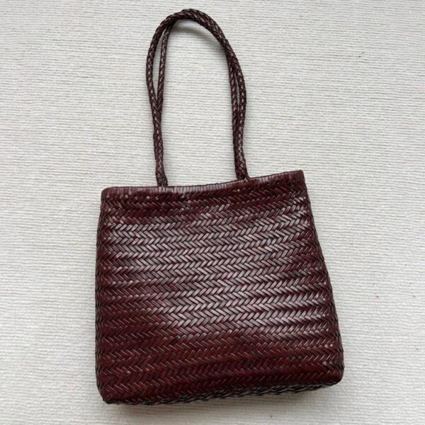 Woven Tote Vintage Top Layer Cowhide Handmade Shoulder Bag - Image 8