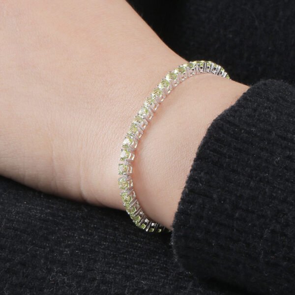 A Row Of Sterling Silver Full Of Diamond Luxury Peridot Bracelet Girls Fashion Simple Bright Silver Bracelet - Image 5