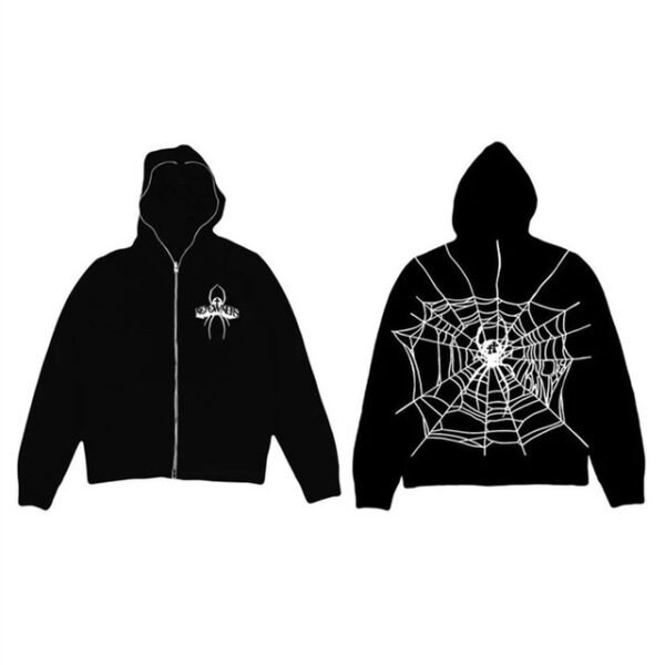 Hip Hop Men Sweatshirt Hoodie Full Back Spider Web Printed S - Image 5