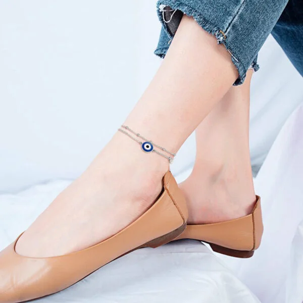 925 Sterling Silver Round Evil Eye Anklet For Women Girls - Image 5