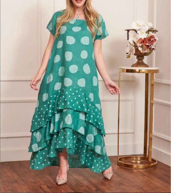 Round Neck Polka Dot Swing Long Dress Women - Image 4