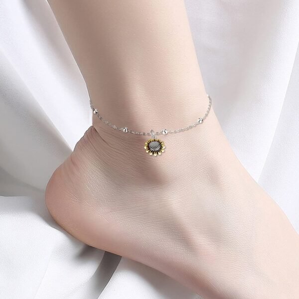 Beads Anklet Sterling Silver Sunflower Ankle Bracelets Jewelry for Women Girls Gifts - Image 4