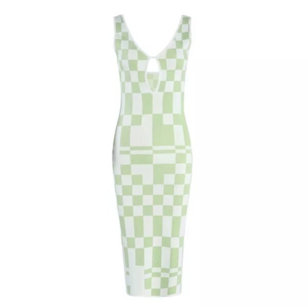 Women's V-neck Sleeveless Vest Plaid Knitted Dress - Image 4