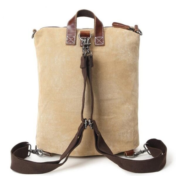 Women's Waterproof Canvas With Top Layer Leather Backpack - Image 6