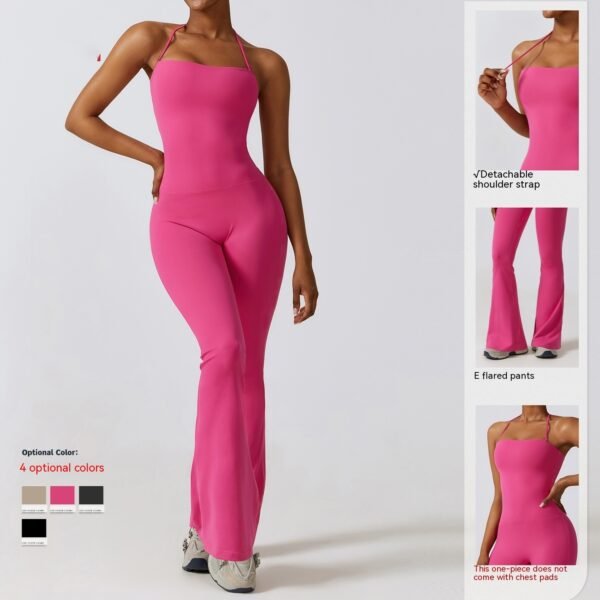 Women's Tight Yoga Jumpsuit Nude Feel Nylon Bell-bottom Pants - Image 2