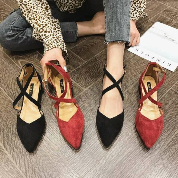 Women's Flat Bottomed Pointed Toe Versatile Cross Tie Single Shoes - Image 3