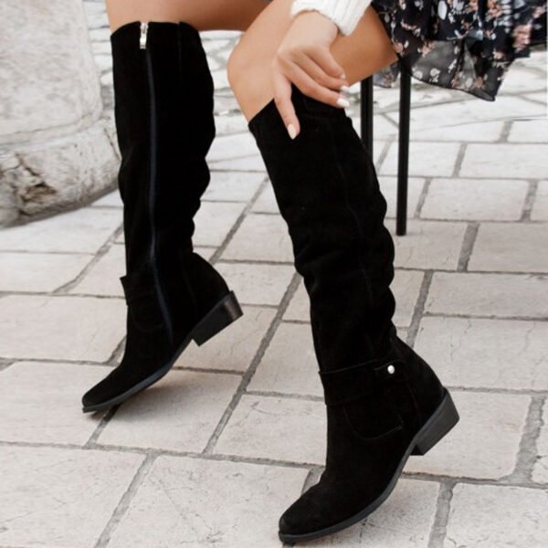 Autumn And Winter Low Heel Side Zipper Suede Women's High Boots - Image 6