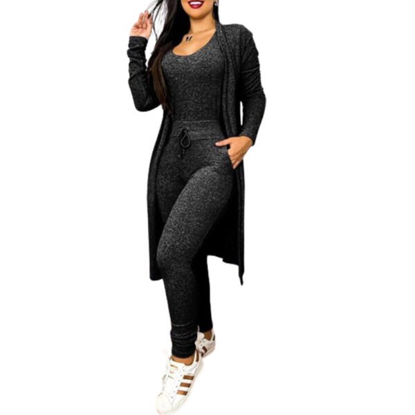 Women's Casual Suit High Waist Slip-on Casual Pants Drawstring Pocket Design Jumpsuit And Cardigan Cover - Image 5