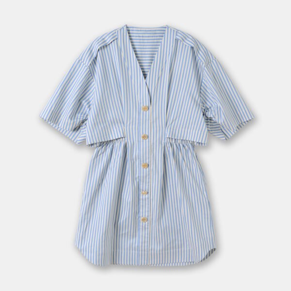 Summer New Retro Navy Style V-neck Short Sleeve Deconstructed Striped Shirt Dress - Image 6