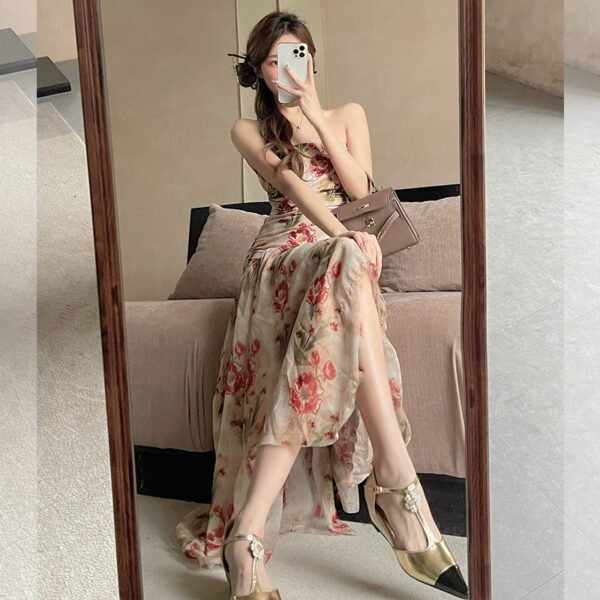 Women's Floral Strapless Long Dress - Image 3