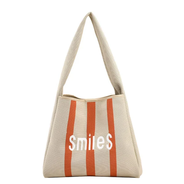 Women's Woven Fabric Tote Bag Contrast Color Large Capacity - Image 7