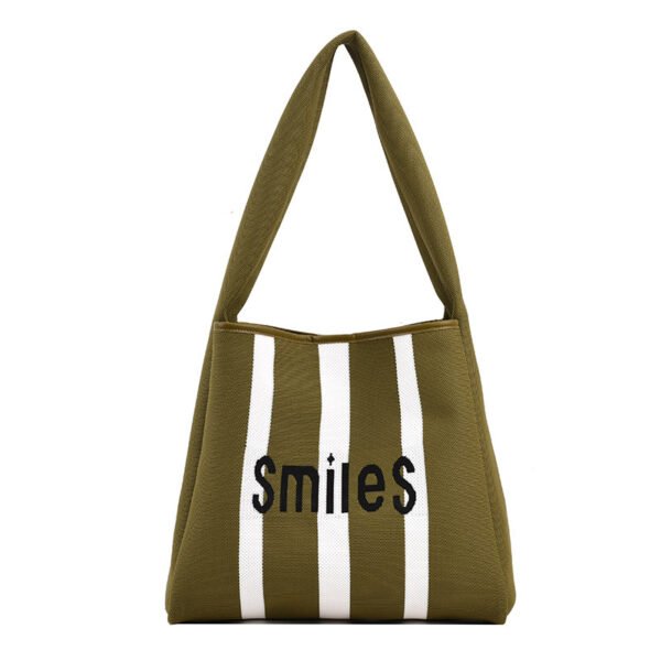 Women's Woven Fabric Tote Bag Contrast Color Large Capacity - Image 3