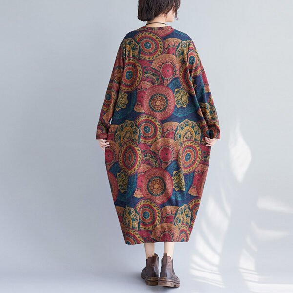 Artistic Retro Printing Loose Oversized Long Sleeves Dress - Image 5