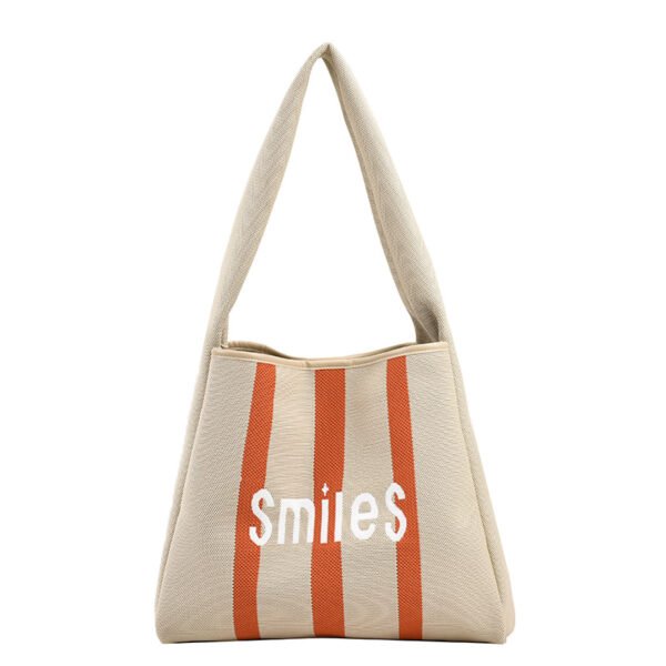 Women's Woven Fabric Tote Bag Contrast Color Large Capacity - Image 2