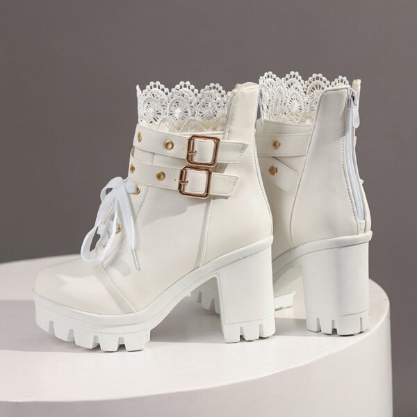 Women's Platform Retro Lace Up Belt Buckle Boots - Image 6