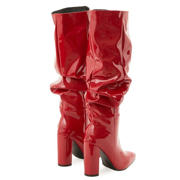 Women's Pointed Toe Chunky Heel Patent Leather Middle Boots - Image 5