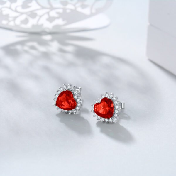 Birthstone Zircon Earrings for Women Girls Heart Shape Stud Earrings - Image 2