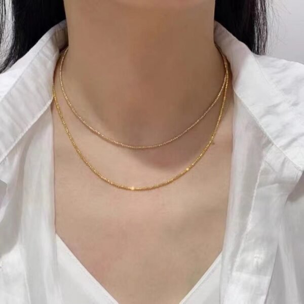 18K Gold Necklace Bungee Laser Bead Wave Bead Chain - Image 4