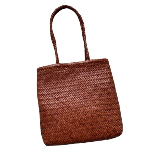 Woven Tote Vintage Top Layer Cowhide Handmade Shoulder Bag - Image 2