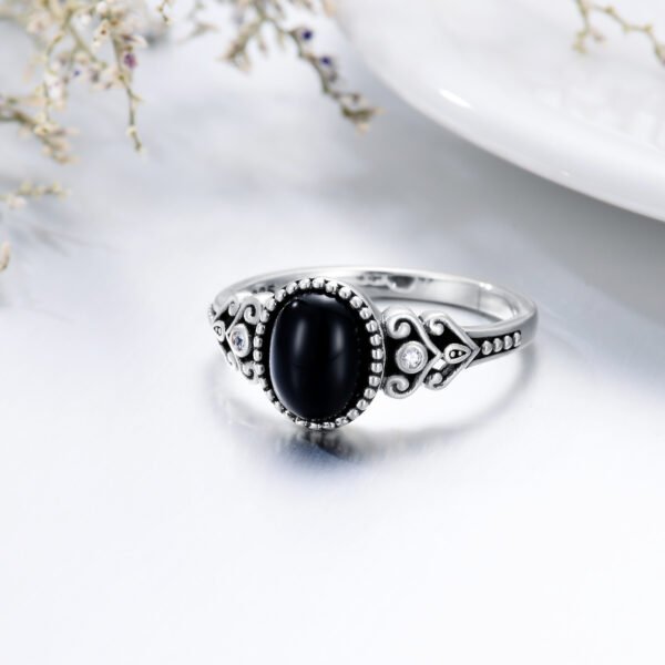 925 Sterling Silver Vintage Oxidized Black Onyx Ring for Women - Image 3