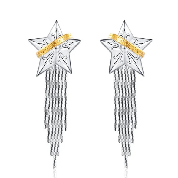 925 Sterling Silver Earrings Design Tassel Niche Five-pointed Planet - Image 5