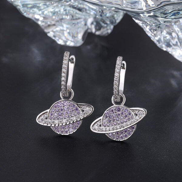 925 Sterling Silver Studded With Purple Zircon Star Earrings