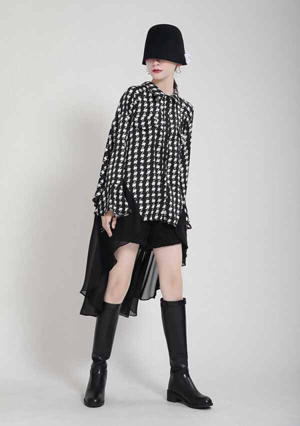 Printed Shirt Dress Design Chiffon Bell Sleeve Fake Two Pieces - Image 9