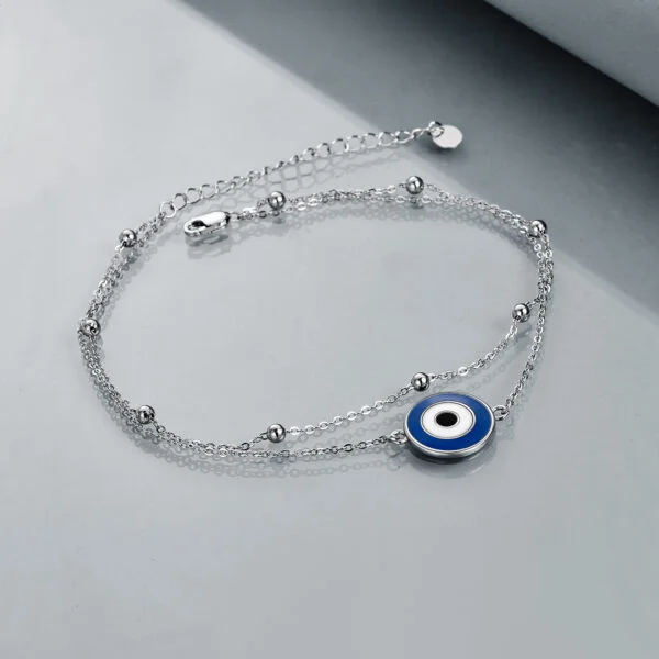 925 Sterling Silver Round Evil Eye Anklet For Women Girls - Image 3