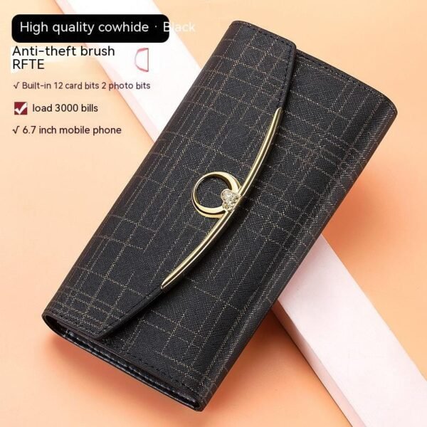 Women's Real Leather Long Large Capacity Wallet Clutch Bag - Image 8