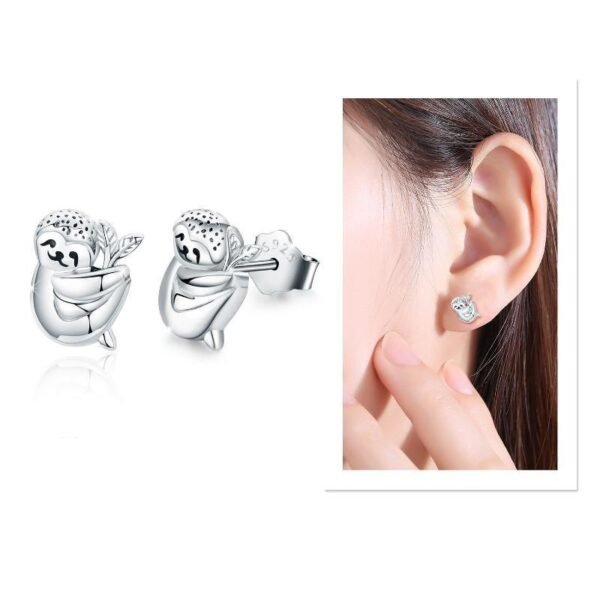 925 Sterling Silver Sloth Small Animal Hypoallergenic Earrings For Sensitive Ears - Image 4