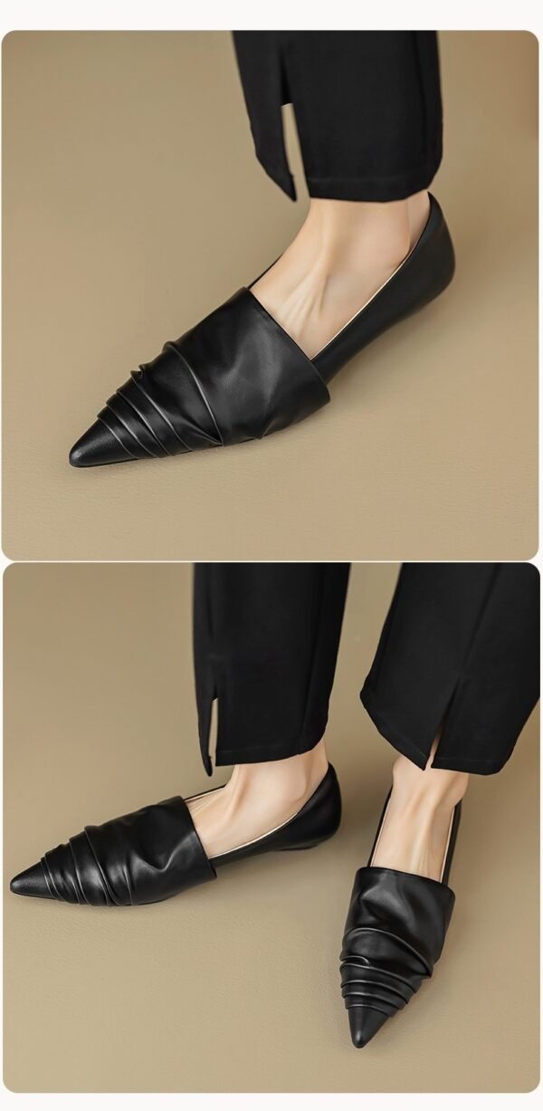 Pointed-toe Low Heel Flat Shoes Black Creamy-white - Image 9