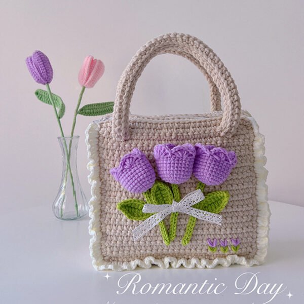 Add To Wish List Purple Tulip Wool Bag Hand Braided - Image 4