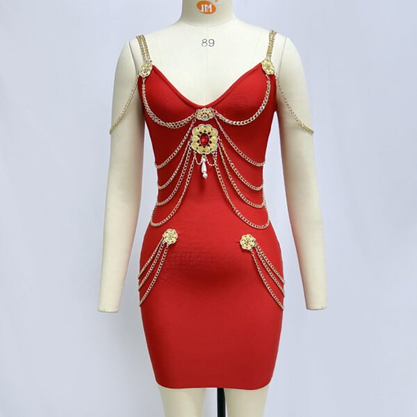 Women's Gold Chain Bandage One-piece Dress - Image 3