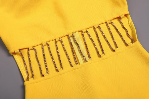 Yellow Long Sleeved Hollowed Out Chain Bandage Mini Dress - Image 8