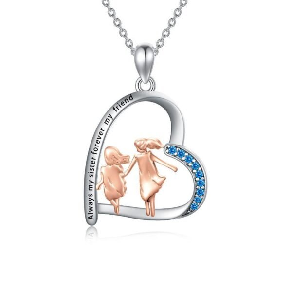 925 Sterling Silver Sister Heart Shape Necklace Always My Sister Forever My Friend