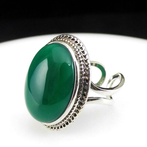 925 sterling silver Thai silver natural green chalcedony ring vintage index ring female exaggerated gemstone ring - Image 5