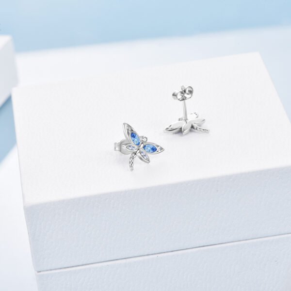 925 Sterling Silver Crystal Dragonfly Stud Earrings - Image 3