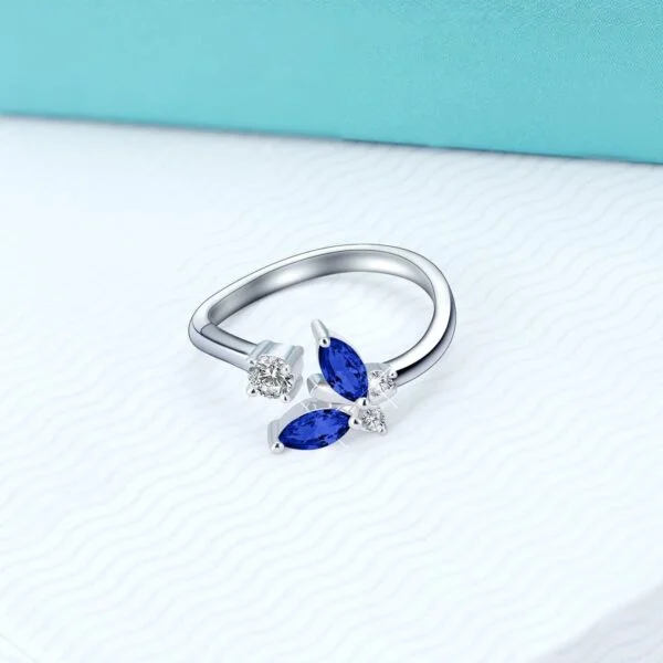 925 Sterling Silver Butterfly Ring with Sapphire Blue Crystal - Image 2