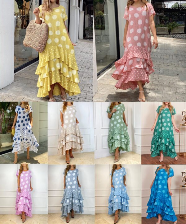 Round Neck Polka Dot Swing Long Dress Women - Image 2