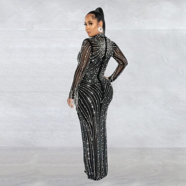 Women's Mesh Rhinestone Long Dress - Image 4