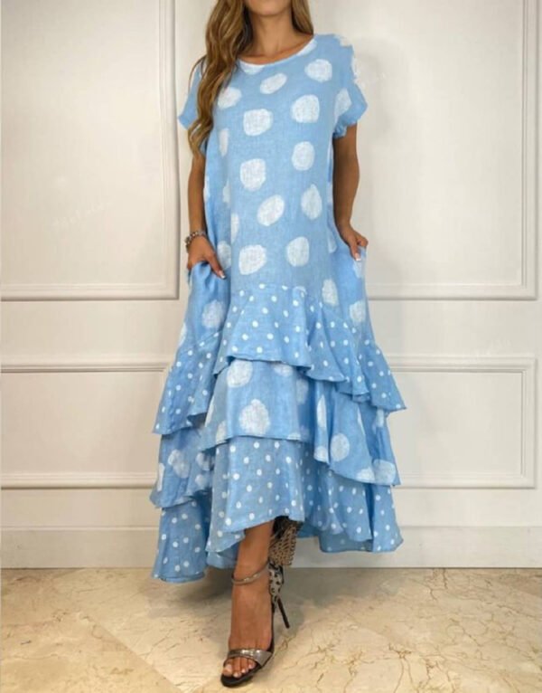 Round Neck Polka Dot Swing Long Dress Women - Image 5