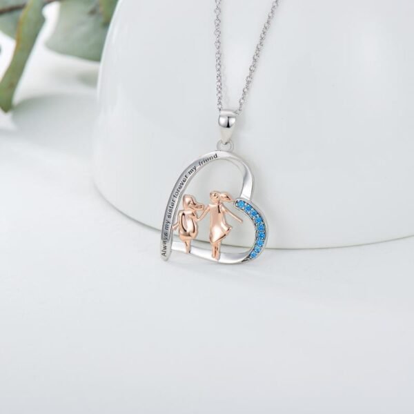 925 Sterling Silver Sister Heart Shape Necklace Always My Sister Forever My Friend - Image 2